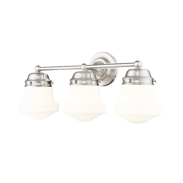 Z-Lite Vaughn Vanity, 3-Light, 7.75 In.W x 22.5 In.L x 9.5 In.H, Brushed Nickel/Matte Opal 735-3V-BN - main